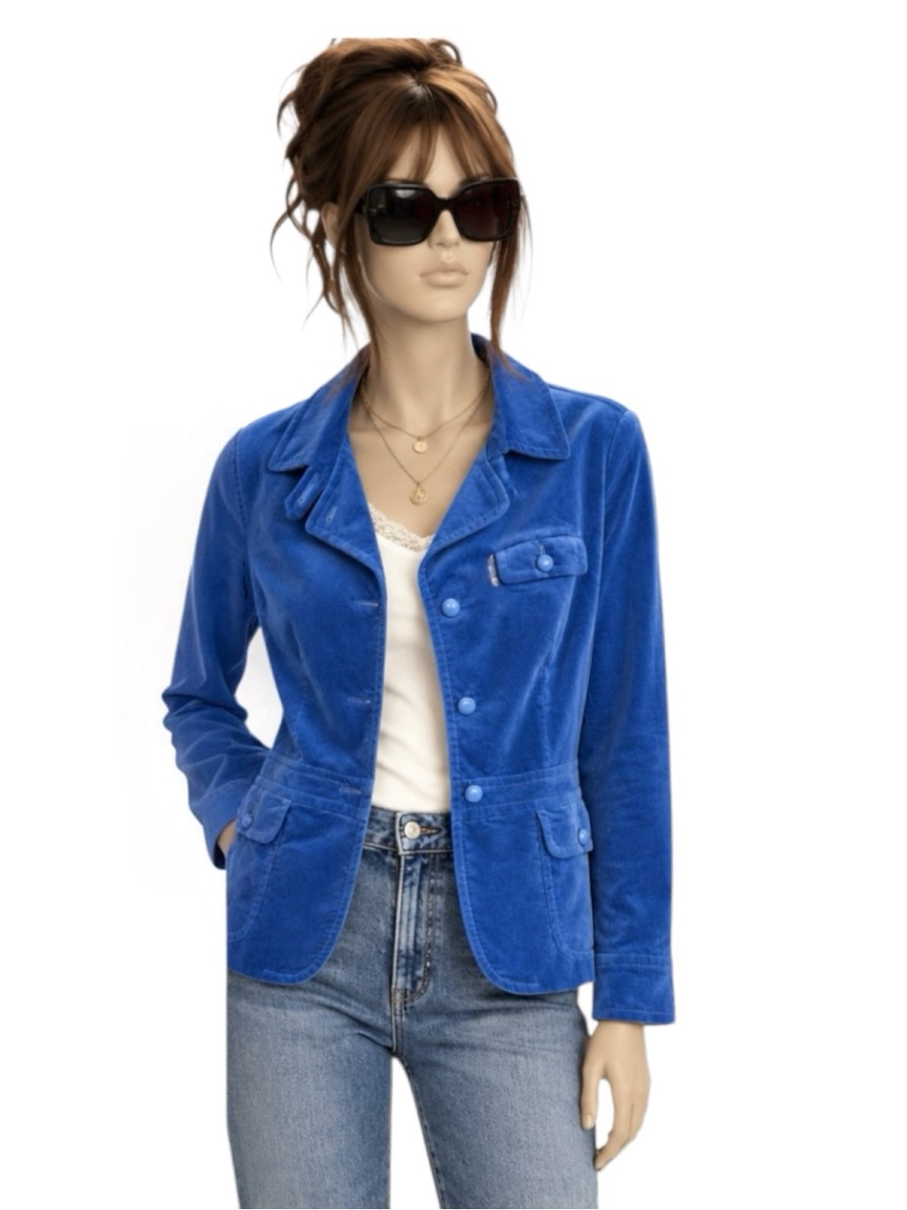 Talbots Periwinkle Blue Velour Velvet Blazer 14P Preppy Timeless Old Money